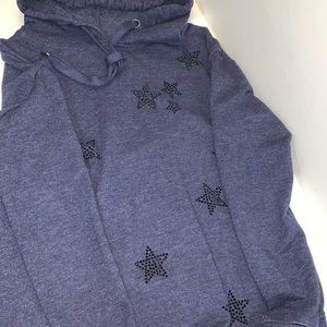 Blue hoodie with black rhinestone stars